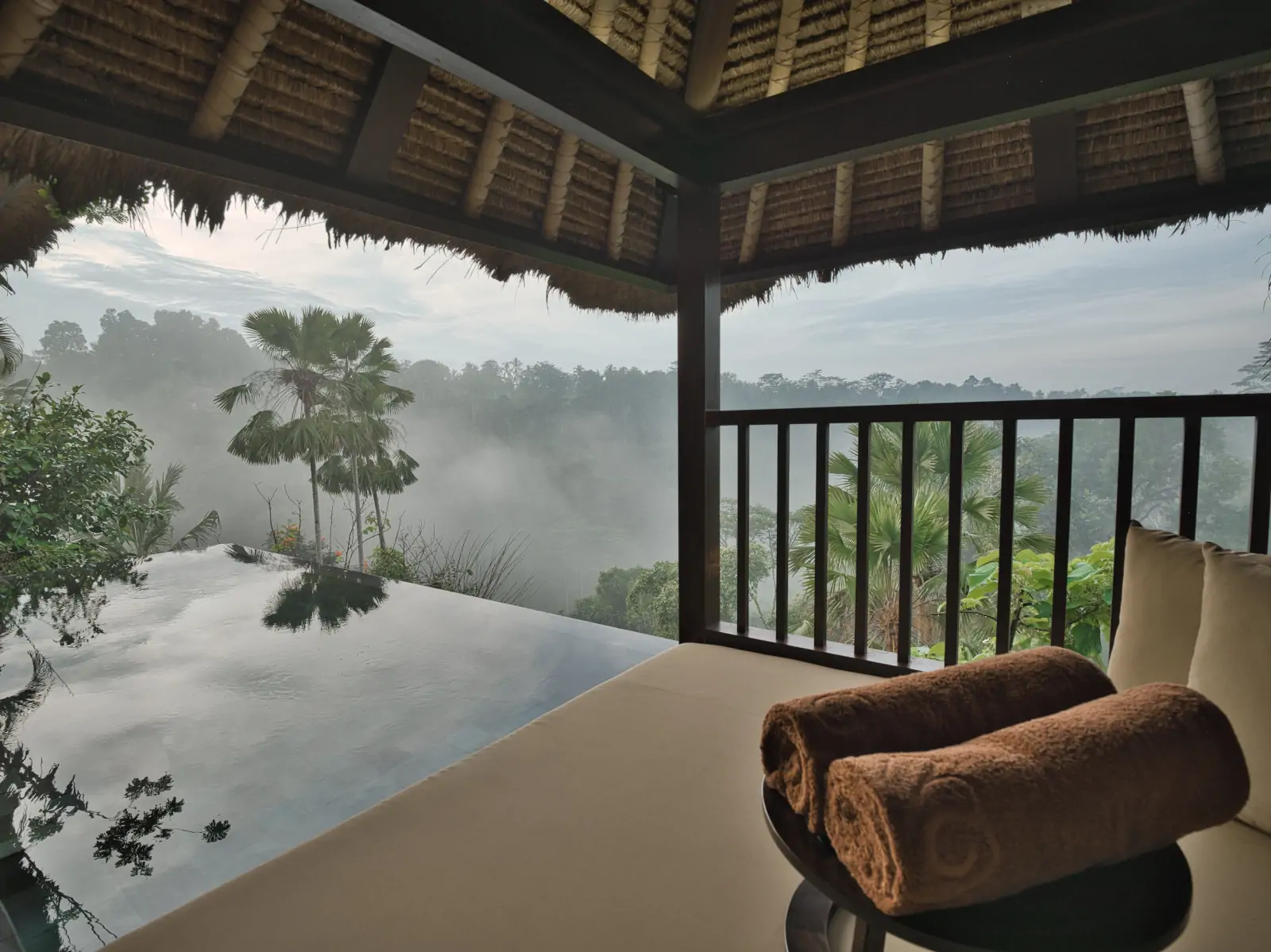Rainfall over rainforest valley in Bali during romantic March escape