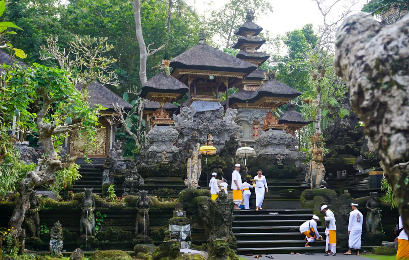Temple ceremony in Ubud during spiritual observance in Bali
