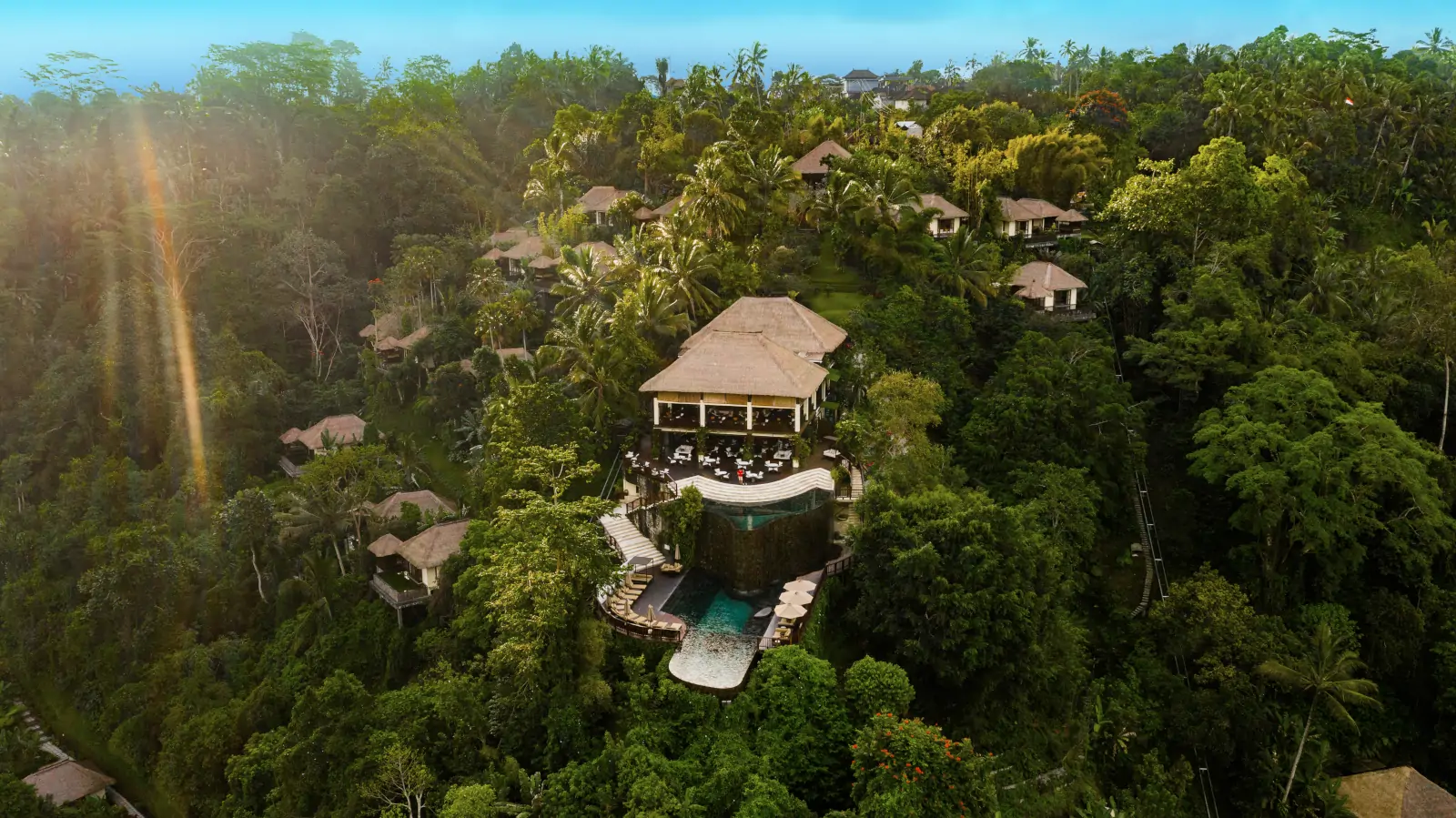 Hanging Gardens of Bali overlooking Ubud rainforest before high season in March