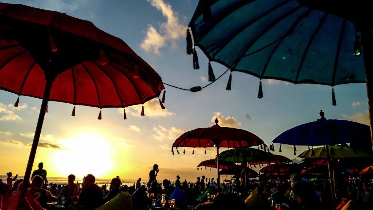 Canggu Bali beach club sunset crowd popular travel area energy nightlife