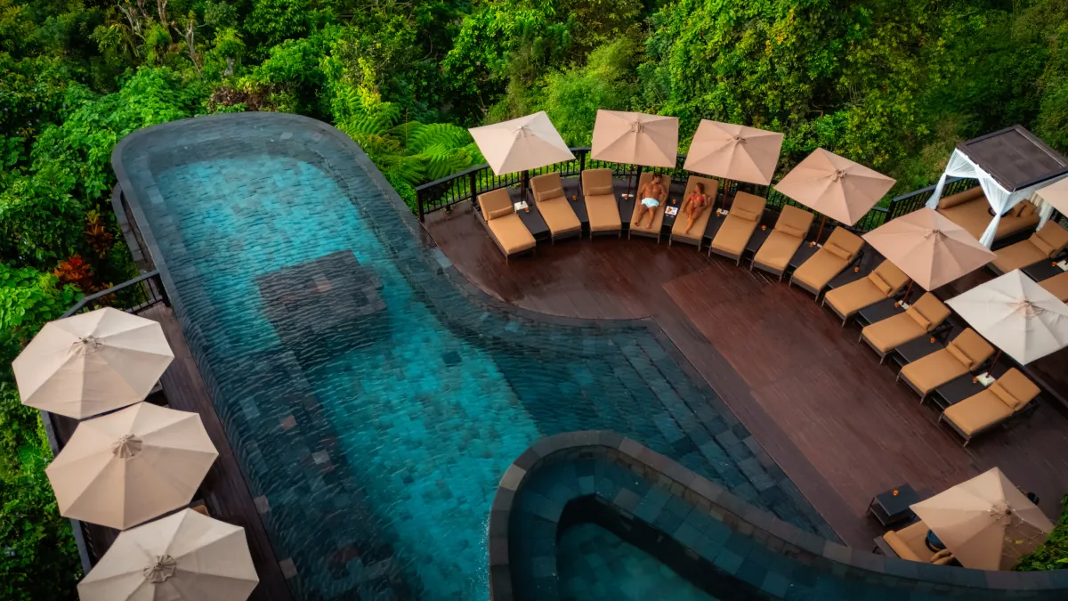 Iconic infinity pool at Hanging Gardens of Bali in Ubud