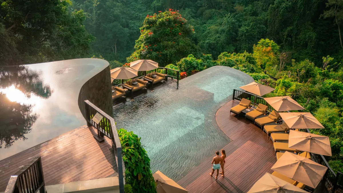 Luxury infinity pool at Hanging Gardens of Bali in Ubud