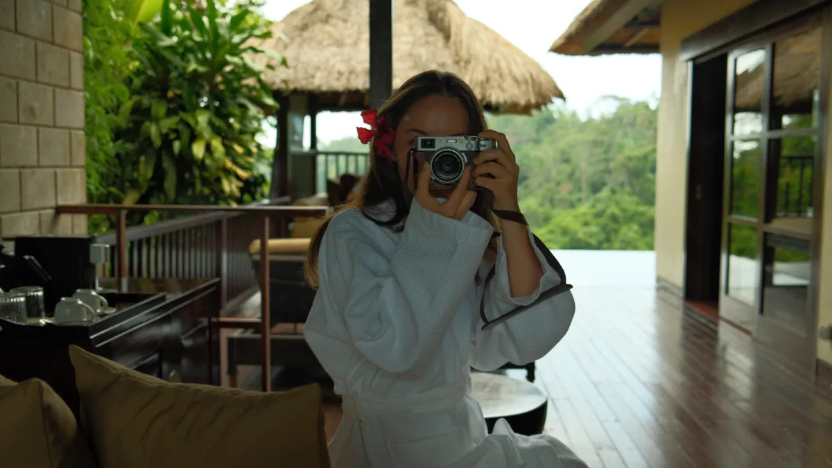 Luxury private villa terrace overlooking the rainforest in Ubud Bali
