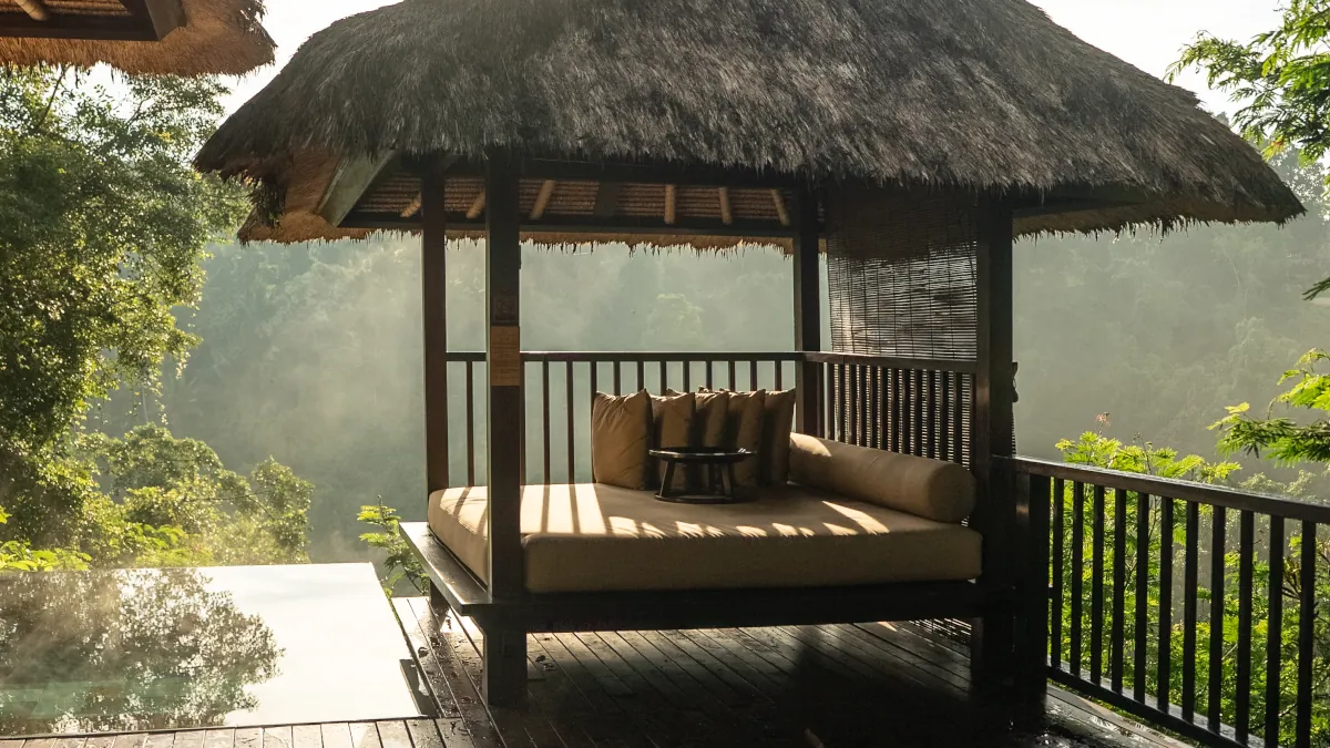 Luxury sunrise view from a private villa in Ubud Bali