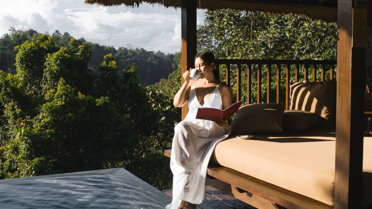 Relaxing beside a private infinity pool at a luxury wellness resort in Ubud